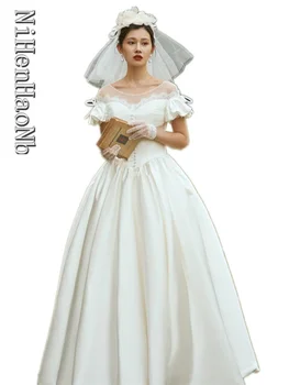 Saten Poročno Obleko za Ženske 2023 Klasičnih Zajemalka Vratu Princess Poroka Obleke Vestidos De Novia