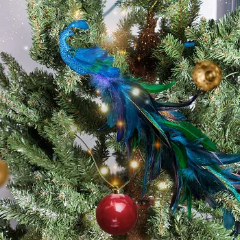 Božično Drevo Okraski Glittered Ptica Umetno Pav Dekoracijo Novo Leto 2023 Navidad Posnetek Na Turkizno Pav Za Dvorišču, Vrt