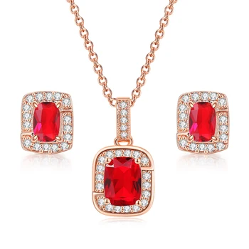 Poročni Nakit Kompleti za Ženske Luksuzni Elegantni Rdeči Kristal Rose Gold Barvi Ogrlica, Uhani Zveze Pribor Dropship S418
