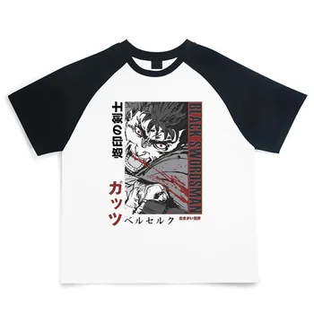 Japonski Harajuku Luda Raglan Splice T Shirt Poguma Anime Unisex Poguma, Estetske Priložnostne Risanka Portret Manga Hip hop Oblačila