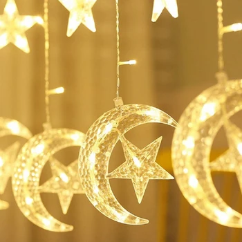 Luna Star LED Zavese Garland Niz Luči Ramadana Okraski Za Božič Doma Islam, Muslimanska Primeru Stranka Dekor Za Otroke 2023