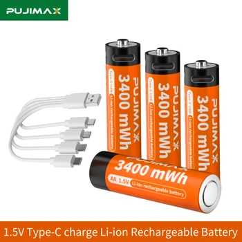 PUJIMAX Tip-C Vtičnica Polnjenje baterije AA Baterija Litij-3400mWh 1,5 V Polnilna Li-ion Baterija, Okolju Prijazen in Trajen
