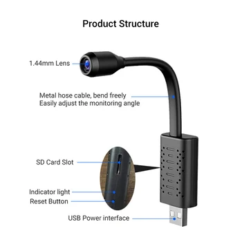 USB Prilagodljivo Nastavljivo Brezžična IP nadzorna Kamera HD USB Priključite v Mini Wifi Kamera Glasovni in Video Snemanje Remote Monitor