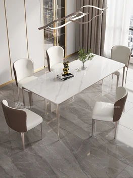 Minimalističen italijanski družini majhno stanovanje tip moderno high-end pravokotna jedilna miza svetlobno razkošje rock ploščo mizo in stol