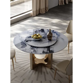 Skrilavec jedilno mizo sodoben minimalističen, okroglo jedilno mizo svetlobno razkošje jedilno mizo in stol kombinacija