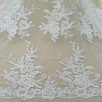 Off-belo bombažno nit material mehko poroko gaza celotno širino poročno obleko tkanine, čipke z bleščica, širina 130 cm, ki jih prodajajo kodo