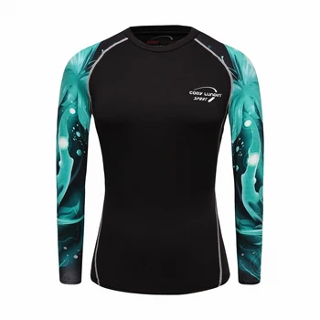 Cody lundin Ženski Šport Long Sleeve uv zaščito Plavati Rashguard Majice Stiskanje Quikly Dye Telovadba, Joga za Ženske, ki Teče Vrhovi