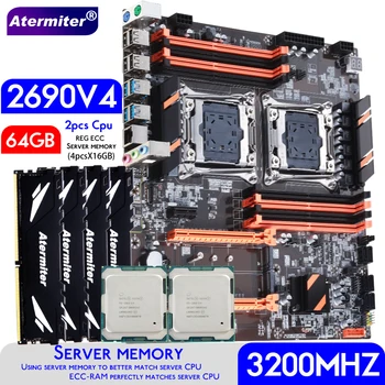 Atermiter Dvojno X99 Matično ploščo Z 2011-3 XEON E5 2690 V4*2 CPU Z 4pcs X 16GB = 64GB DDR4 3200MHz Pomnilnika Strežnika Combo Kit