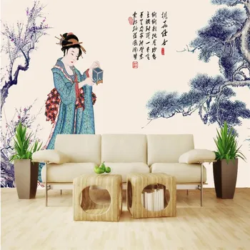 Kitajski Črnilo Starih Gospa Slika Ozadja Zidana Ozadje Restavracija Hotel Retro Industrijske Dekor De Papel Parede 3D Stene Papirja