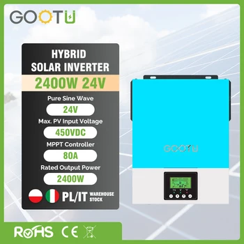GOOTU OFF-Grid Sončne Inverter 2400W 24V Baterija Vnos 450VDC 80A MPPT Krmilnik Pure Sine Wave Inverter za Sončne celice