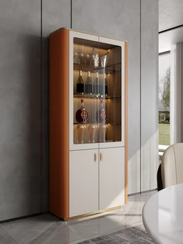 Luksuzni vina kabineta, Sodobni gospodinjski high-end zaslon omare na steno Multi funkcionalne steklena vrata Sedlo usnje omarico