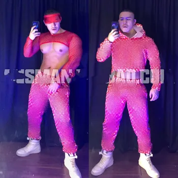 Ds kostum dj bar skupina b gogo kostum moška obleka rdeča črka ulica, hip-hop ples kostum fazi kostum