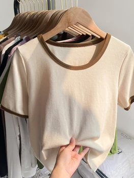 Poletje Žensk Priložnostne Srajce Moda Y2k O-vratu Slim T-shirts v korejskem Slogu Ženske Pletene Kratka sleeved Vrh