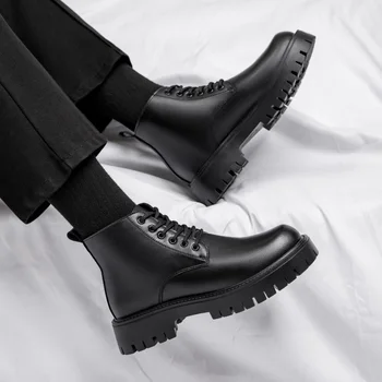 moške priložnostne platforma čevlji črni jesen zima čevlji kavboj original usnje škorenj stranka prom oblačenja čipke-up gleženj botas zapatos