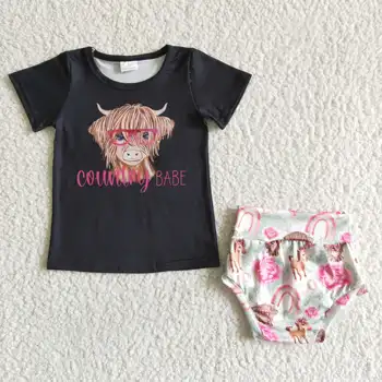 Vroče Prodajo RTS Modno Mavrico Baby Krava Tiskanja Dekliška Oblačila, Obleke, Otroci Boutique Bummies Določa