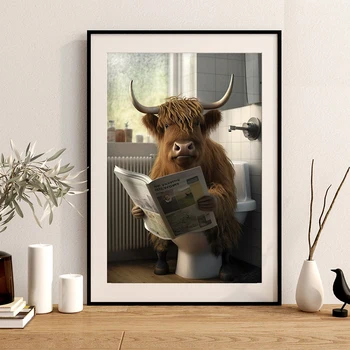 Highland Krava steno Smešno Živali, Dekor Sodobne Umetnosti Fotografijo Za Dom Dekor Wc Dekorativni Plakat Za Wc Kopalnica Platno Fotografij
