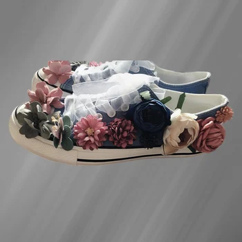 Spomladi in jeseni novo ročno izdelan po meri moda tri-dimenzionalni cvet design občutek traku pravljice platno čevlji priljubljena comfortabl