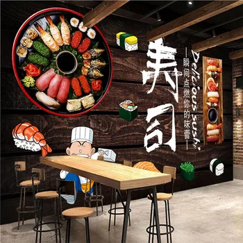 Po meri Suši Temne Lesene Deske v Ozadju Stene Papirja 3D Japonske Kuhinje Restavracije Sushi Bar Industrijske Dekor Zidana Ozadje