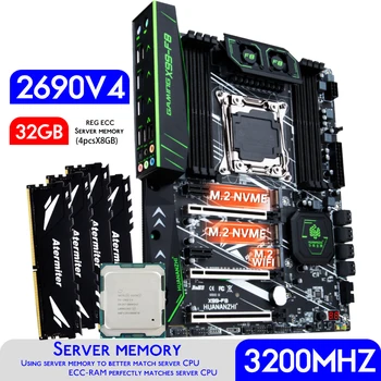 HUANANZHI X99 F8 X99 Matično ploščo S procesorjem Intel XEON E5 2690 v4 Z 32GB 4 * 8GB 3200MHZ DDR4 REG ECC Pomnilnik Combo Kit Komplet NVME