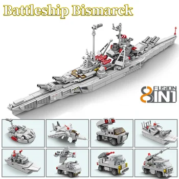 8in1 Vojaške Serije Svetovne Vojne Bojna Bismarck MOC gradniki DIY Model Ladje Opeke Igrače za Otroke Darila