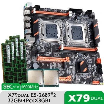 Atermiter X79 Dual CPU matične plošče, Set z 2 × Xeon E5 2689 4 × 8GB = 32GB 1600MHz PC3 12800 DDR3 ECC REG Pomnilnik
