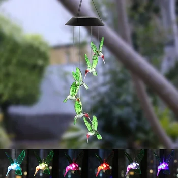 Barva LED Sončne Energije Wind Chime Kristalno Zeleno Hummingbird Nepremočljiva Prostem Windchime Sončne Svetlobe Za Vrt, Dvorišče Dekoracijo
