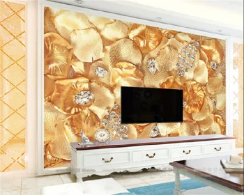 De Papel parede ozadje po meri 3D tri-dimenzionalni luksuzni diamond gold leaf nakit, dnevna soba, TV ozadju steno stensko
