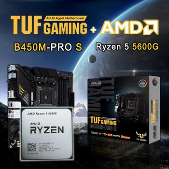 NOVI AMD Ryzen 5 5600G R5 5600G CPU + ASUS TUF GAMING B450M PRO S Set Komplet Ryzen Procesorja, matične plošče, AM4 Vse Nove Vendar Brez Ventilatorja