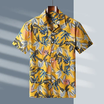 5XL 6XL 7XL Plus Velikost Cvetlični Majica za Moške Poletne Potovanja Beach Slog Majica Kratek Rokav Bermuda Floral Print Majica Moški