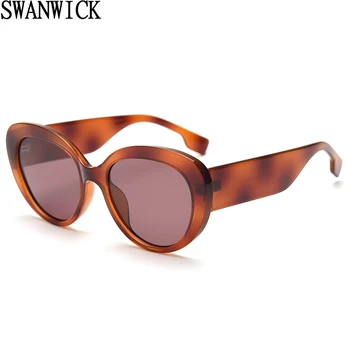 Swanwick polarizirana sončna očala tr90 debele retro sončna očala krog ženske velik okvir ovalne poletje slog, leopard rjava famale eyeweaar