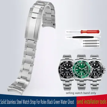 Trdnega Nerjavečega Jekla Watch 20 mm, Trak Za Rolex Zeleno-Črna Voda Duha Submariner Ukrivljen koncu Zložljiva sponke watchband