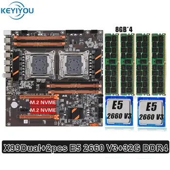 X99Dual matične plošče Dual CPU LGA2011-3 Nastavite z 2PCS Xeon E5 2660 V3 in 32 G(4*8G) DDR4 ECC REG RAM Placa Mãe Podporo Max 256G