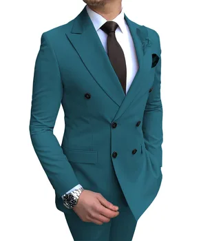 2023 Nove Zelene Moških je iz Sage Ženina Tuxedos Vrha River Groomen 2-Kos Poslovnih Formalno Poroko Bridesman Obleko (Suknjič+Hlače)