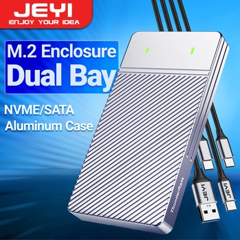 JEYI Dvojno Ležišče M. 2 NVMe SATA SSD Ohišje, USB 3.2 Gen 2 10Gbps Aluminijasto Ohišje za M. 2 PCIe 2280/60/42/30 SSD. Podpora UASP Trim