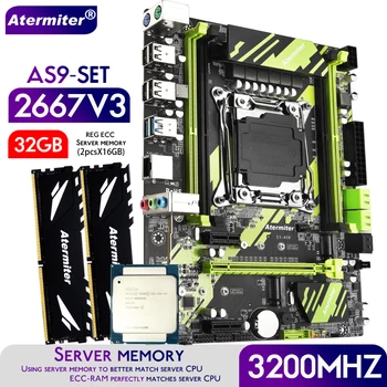 Atermiter X99 AS9 matični plošči Nastavite z Xeon E5 2667 V3 CPU LGA 2011-3 2pcs X 16GB = 32GB 3200MHz DDR4 REG ECC RAM Pomnilnika