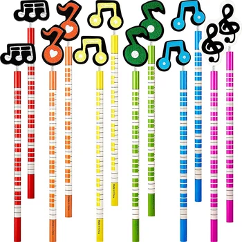 24Pcs Glasba Ugotavlja Barvice Lesene Pisane Trak Svinčniki z Lesom Glasbe Opomba Okraski za Šolo, Študenti, Učitelji