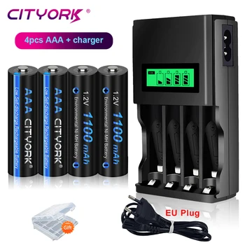 CITYORK AAA, 1,2 V 1100mAh NI-MH 3A Baterije +4 Reže LCD USB Polnilec Za 1,2 V AA AAA Polnilne Baterije