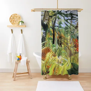 Najljubši Umetnik - Henri Rousseau - Tiger V Tropsko Nevihto (Presenečen!) Tuš Zavesa Nepremočljiva Kopalnica Tuš Zavesa