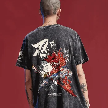 Azijske Harajuku T-Shirt Hiphop Rock Cool Japonski Ulične Oblačila, Majice s kratkimi rokavi Moški Bombaž Hip Hop O-Vratu Tees Vrhovi FF001