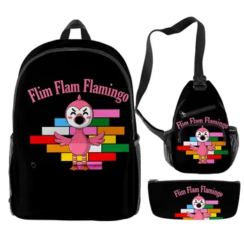 Harajuku Novost flim flam flamingo 3pcs/Set Nahrbtnik 3D Tiskanja Bookbag Potovanja Laptop Daypack Nahrbtniki Prsih Vrečke Svinčnik