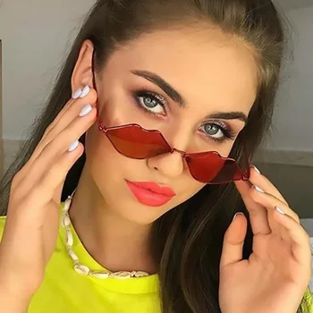 Moda Majhne Seksi Rdeče Ustnice sončna Očala Za Ženske Luksuzni Oblikovalec Kovin Hipi Očala oculos feminino Letnik UV400