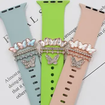 Ustvarjalne Metulj Diamond Ornament Kovinski Čare Silikonski Trak Okrasni Obroč Za Apple Watch Band Dekor čarobne gumbe Za iwatch