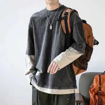 Japonski Ulične Ponaredek Dve Sweatshirts Moda Krog Vratu Ohlapen Pulover Moških Oblačil Harajuku Vrh Hip Hop Športna Oblačila