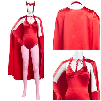 Wanda vizijo Wandavision Scarlet Čarovnica Cosplay Kostum Rdeče Jumpsuit Plašč, Ogrinjalo, Polno Obleke Halloween Carnival Obleko