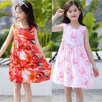 Za 6 8 10 12 14 Let Dekleta Poplin obleke za otroke, dekleta Bohemian Poletni Cvetlični Frocks Za Dekleta Priložnostne Dekleta Plaža Sundress