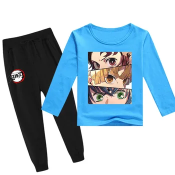 Jeseni Baby Dekleta T Shirt Tek Patns 2pcs/Set Otroci Trenirke Fantje Vzročno Oblačila Demon Slayer Kostum Otrok Sportwear
