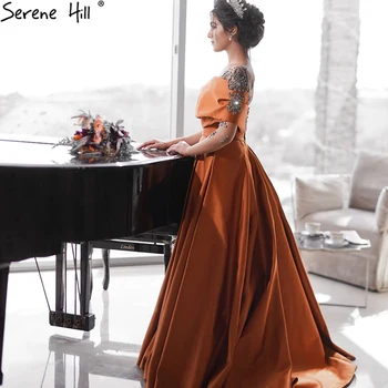 Mirno Hill Saten Oranžna Seksi Večerne 2023 Dubaj A-Line Eno ramo Beading Formalno Obleko Design LA70733