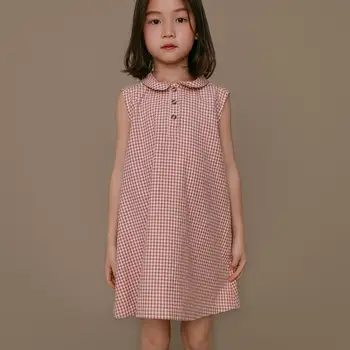 Poletje Novi Retro Otrok Dekle Obleko Otroci Bombaž Priložnostne Obleke brez Rokavov Moda Kariran otroška Oblačila
