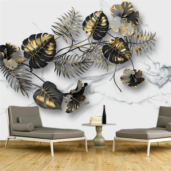 beibehang Meri, velika zidana moda dekoracijo doma sodobne Nordijsko zlato folijo tropskih rastlin TV ozadju stene ozadje
