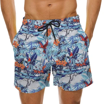 Hawaiian Moške Papiga Cvet Kombinacijo Modela Obmorskih Plaža Hlače Priložnostne Udobno Svoboden Dopust Vetrne Hlače Za Moške